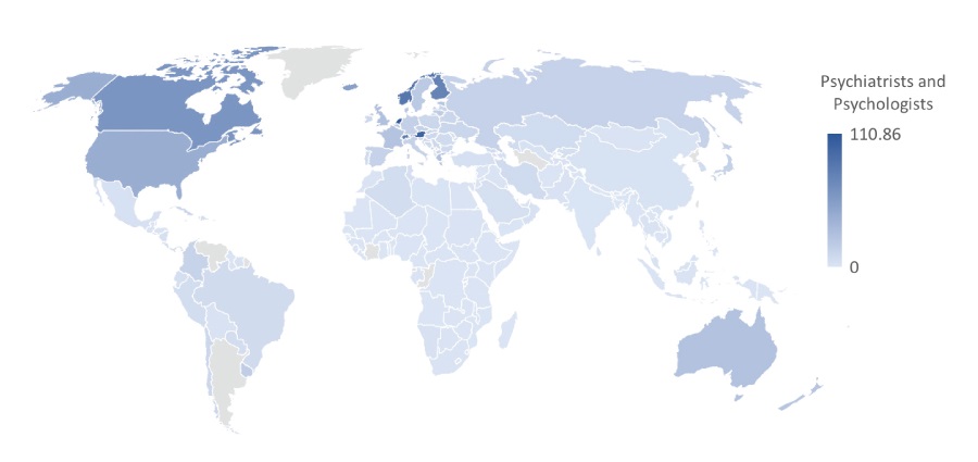 Psychiatrists and Psychologists Per 100,000 People